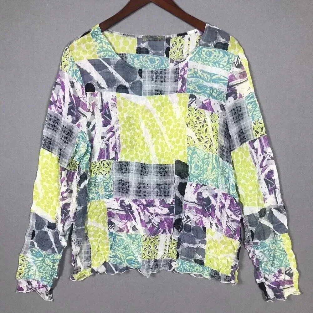 Chalet Et Ceci Womens Size Medium Long Sleeve Top Crinkled Lagenlook Art to Wear - Picture 15 of 16